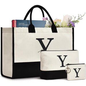 Initial Canvas Tote Bag Birthdays Gift for Women Y-3pcs
